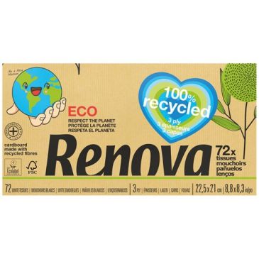 RENOVA | Mouchoirs en Boîte 100% Recycled 30x72 | Mouchoirs en boîte
